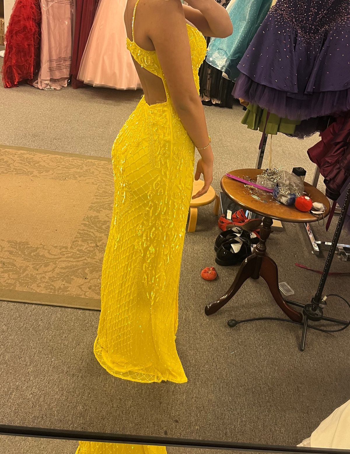 Sherri Hill Size XS Prom Yellow Side Slit Dress on Queenly