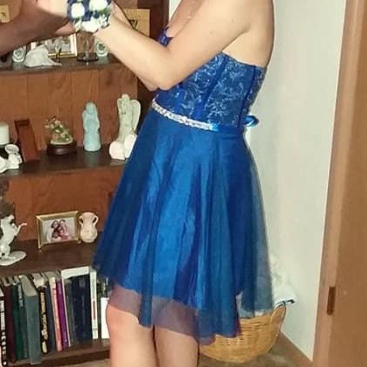 Size 6 Homecoming Strapless Sequined Royal Blue Cocktail Dress on Queenly