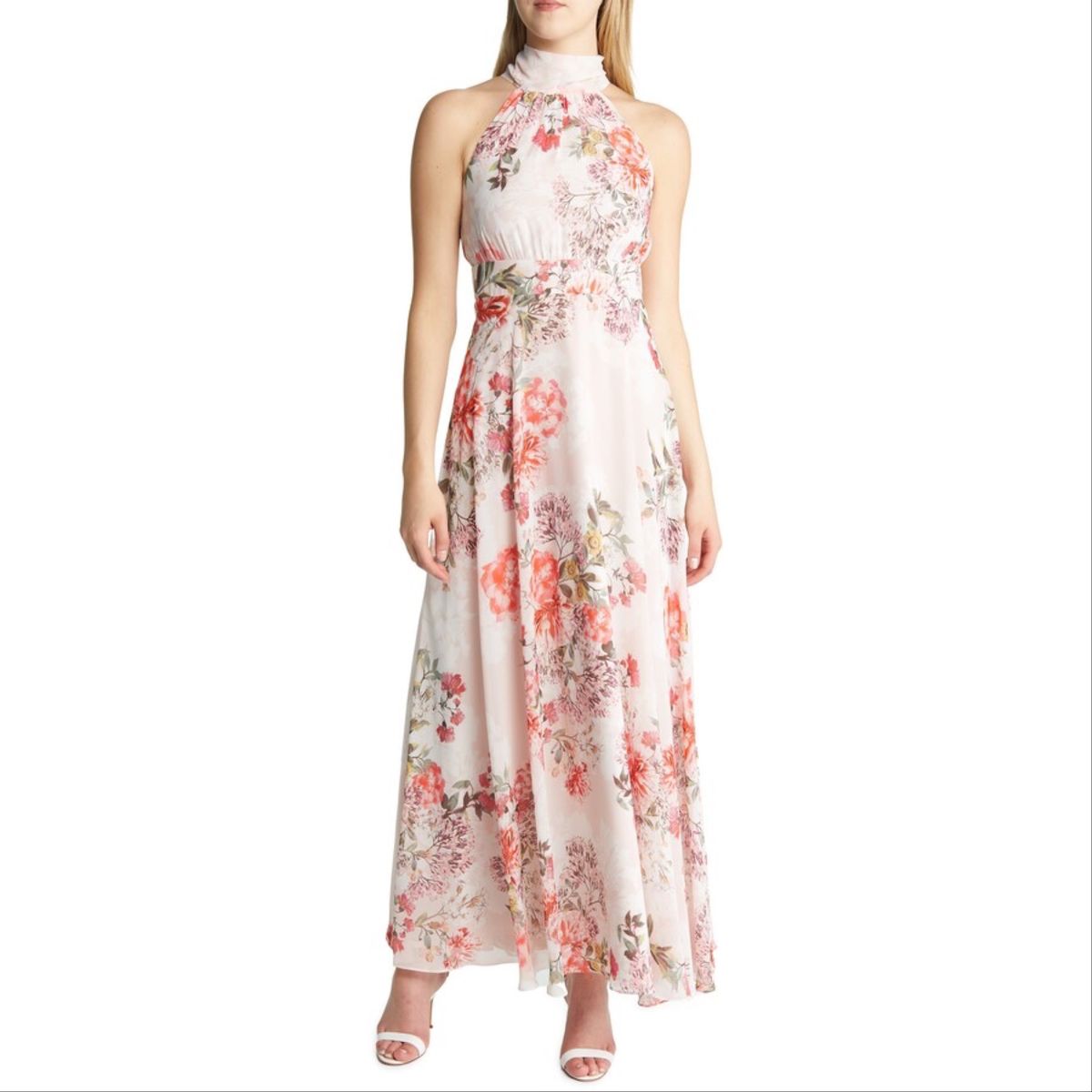 Eliz J Size 12 Prom Halter Floral Pink A-line Dress on Queenly