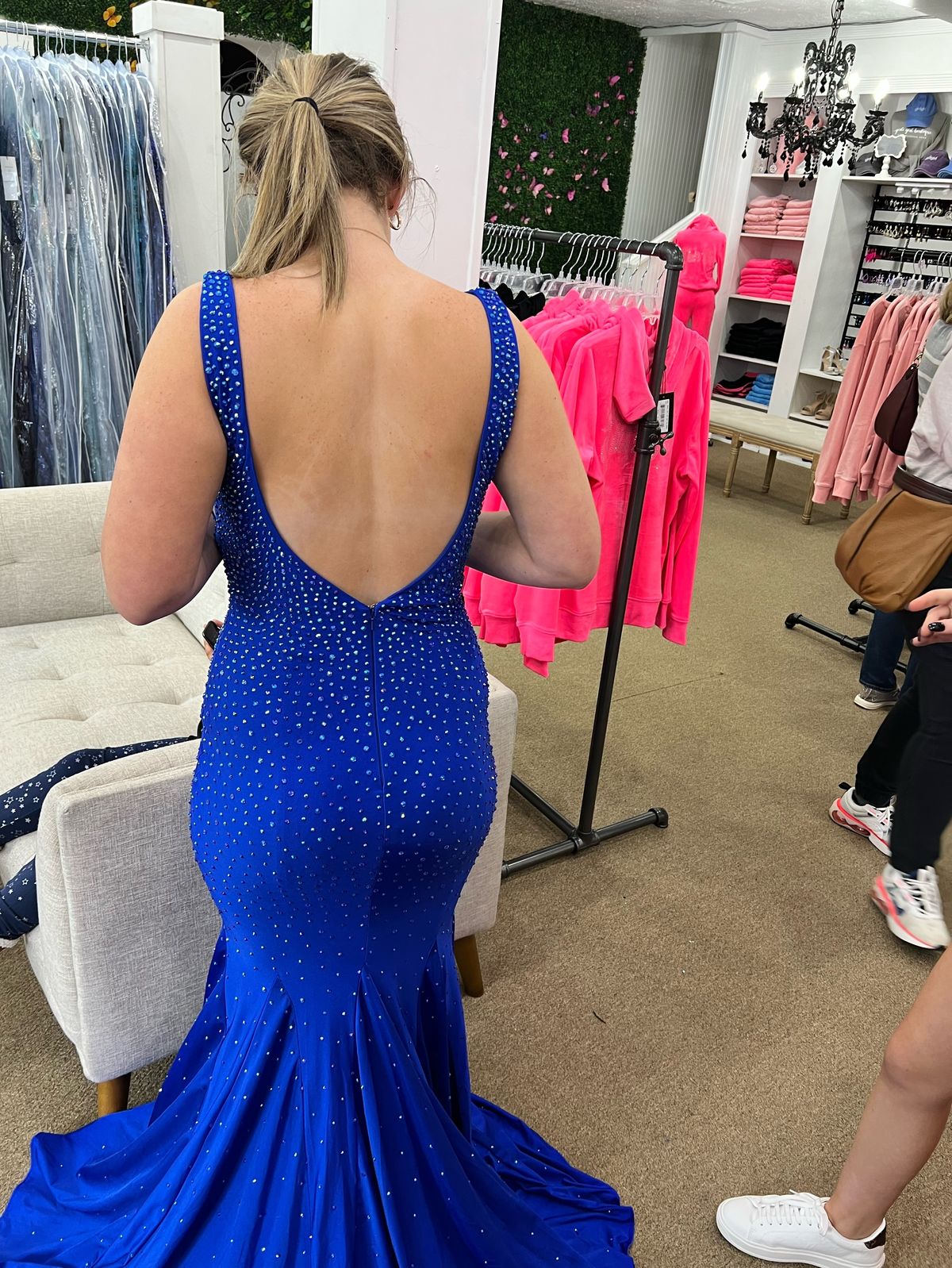 Style 9213 Johnathan Kayne Size 10 Prom Plunge Blue Mermaid Dress on Queenly