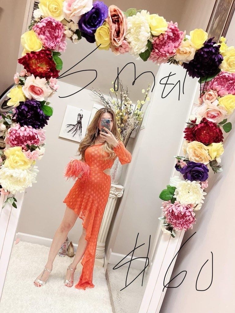 Size S Prom Long Sleeve Orange A-line Dress on Queenly