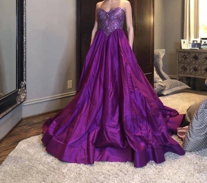 Style Couture Jovani Size 2 Prom Strapless Satin Purple Ball Gown on Queenly