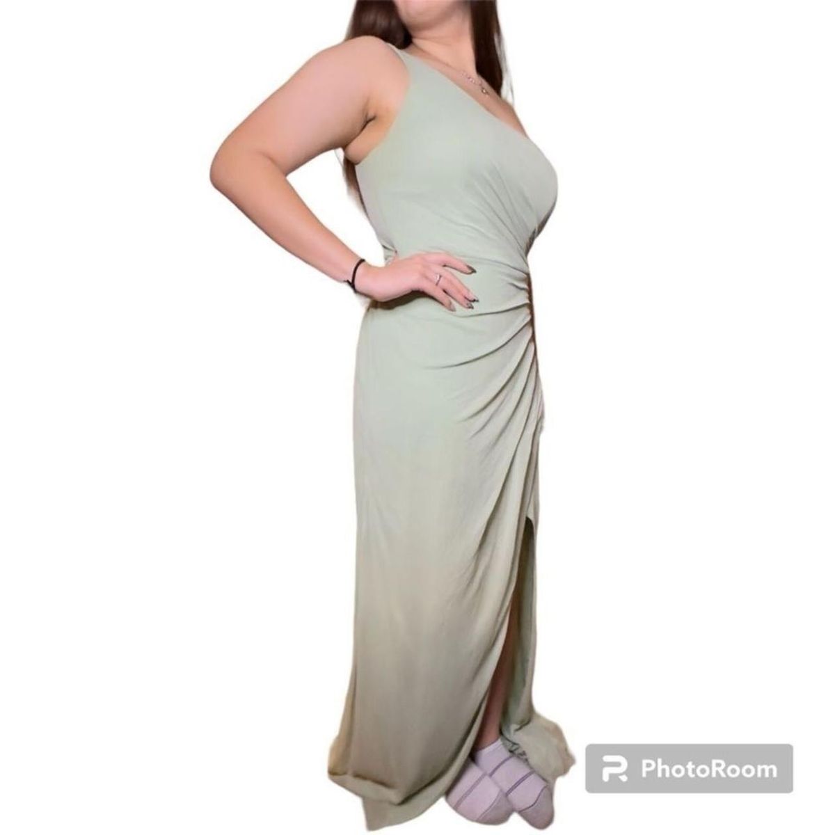 Azazie Size 12 Prom One Shoulder Green Floor Length Maxi on Queenly