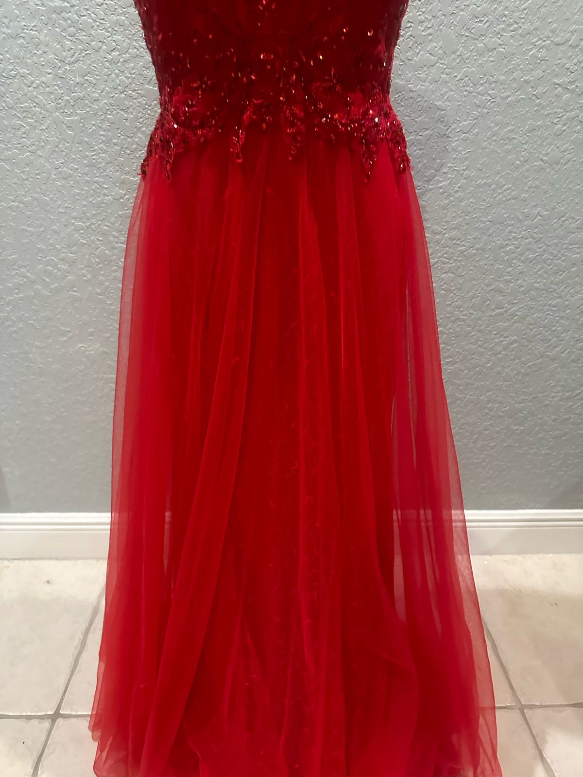 Ellie Wilde Size 10 Prom Plunge Red Floor Length Maxi on Queenly