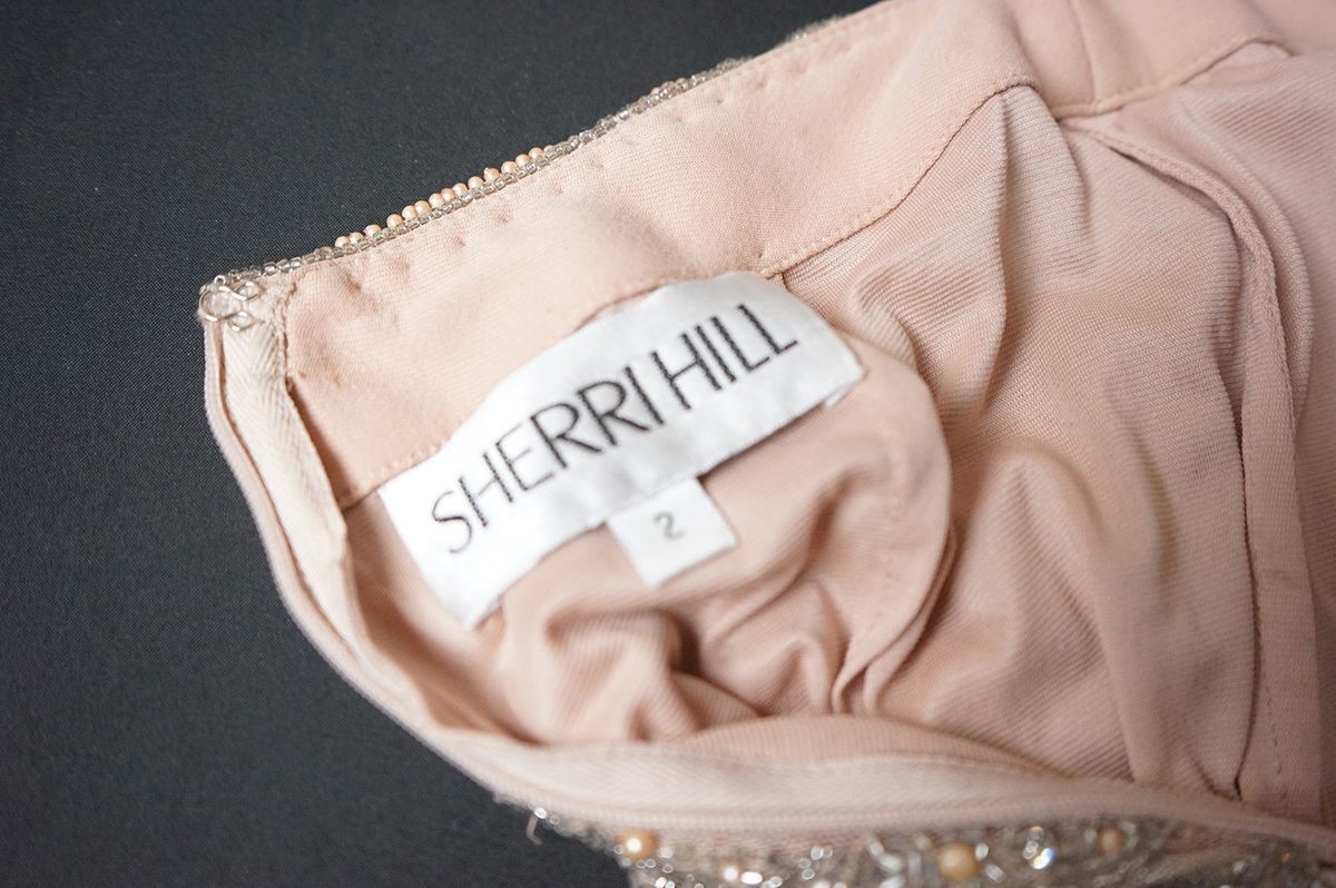 Style 52090 Sherri Hill Size 2 Long Sleeve Sequined Nude Cocktail Dress on Queenly