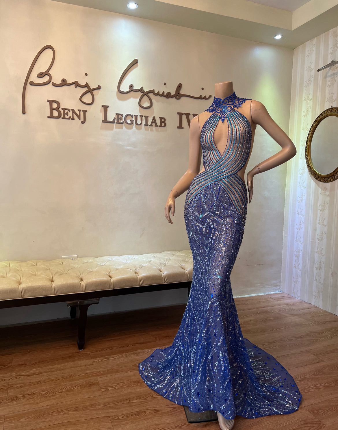 Benj Leguiab IV Size XS Halter Blue Mermaid Dress on Queenly