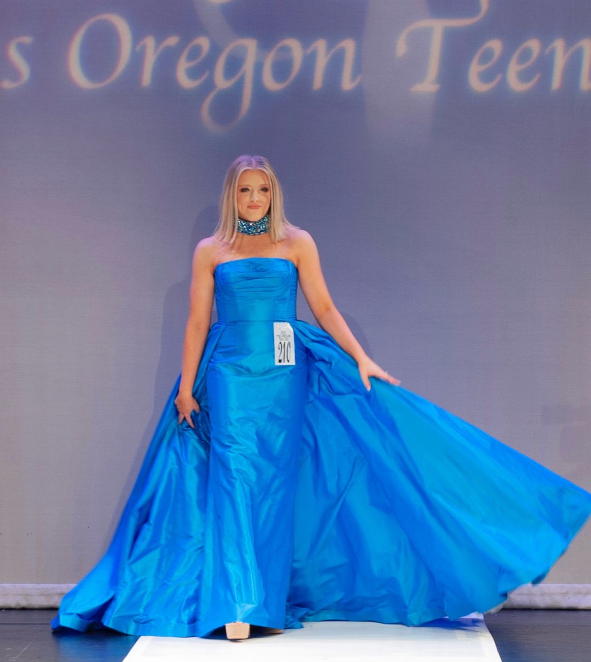 Sherri Hill Size 6 Pageant Strapless Satin Blue Dress With Train on Queenly
