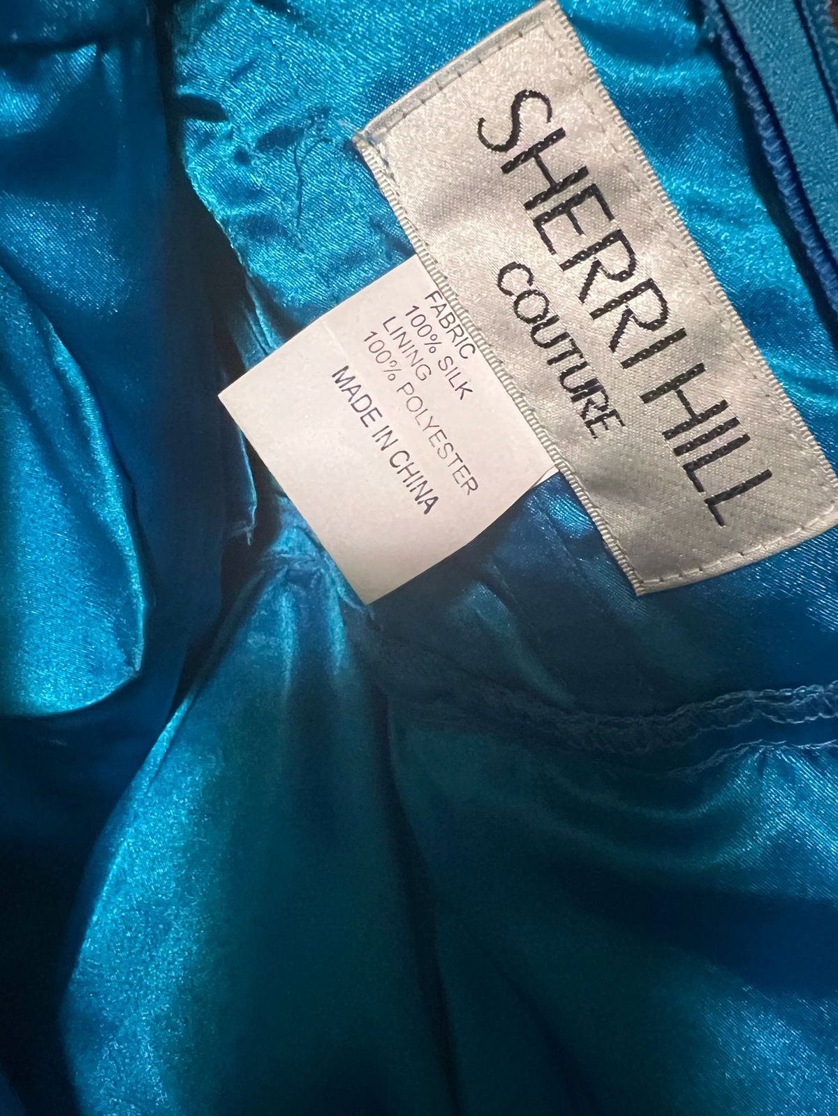 Sherri Hill Size 6 Pageant Strapless Satin Blue Dress With Train on Queenly