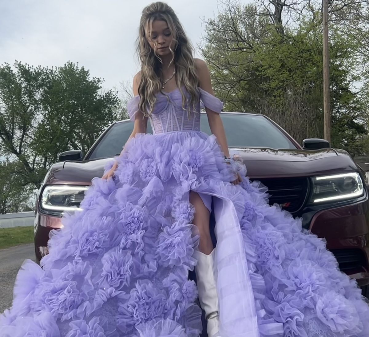 Style 55438 Sherri Hill Size 00 Purple Ball Gown on Queenly