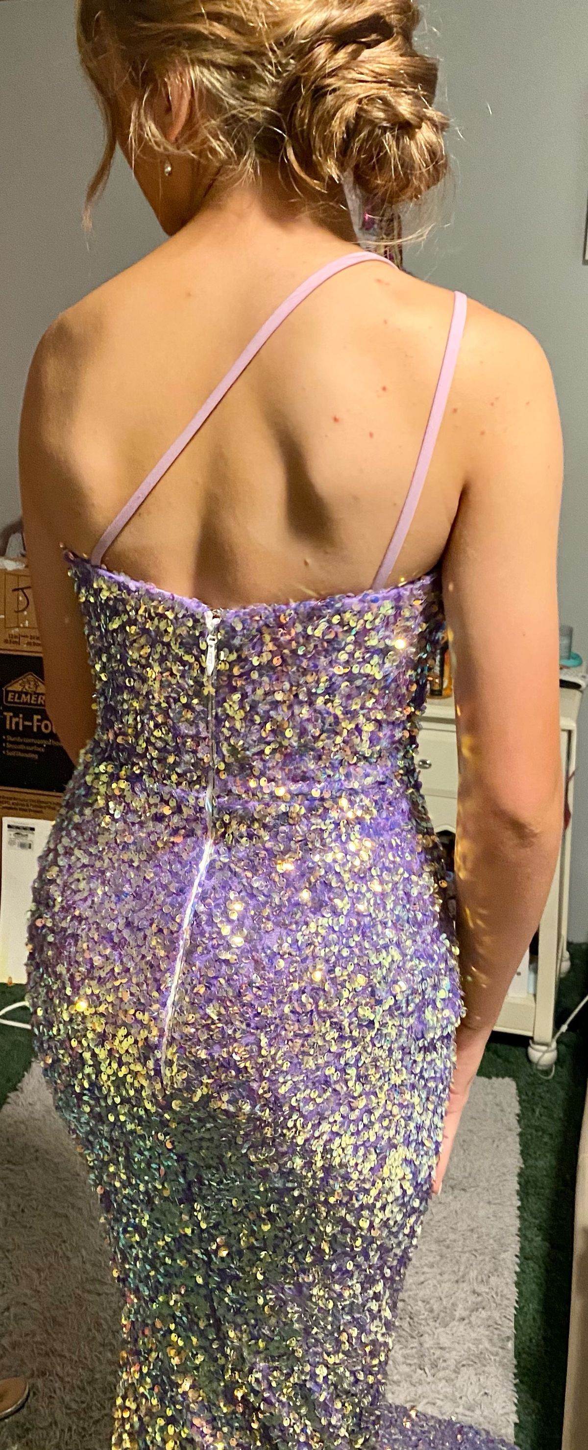 Portia and Scarlett Size 4 Prom One Shoulder Sequined Purple Side Slit Dress on Queenly