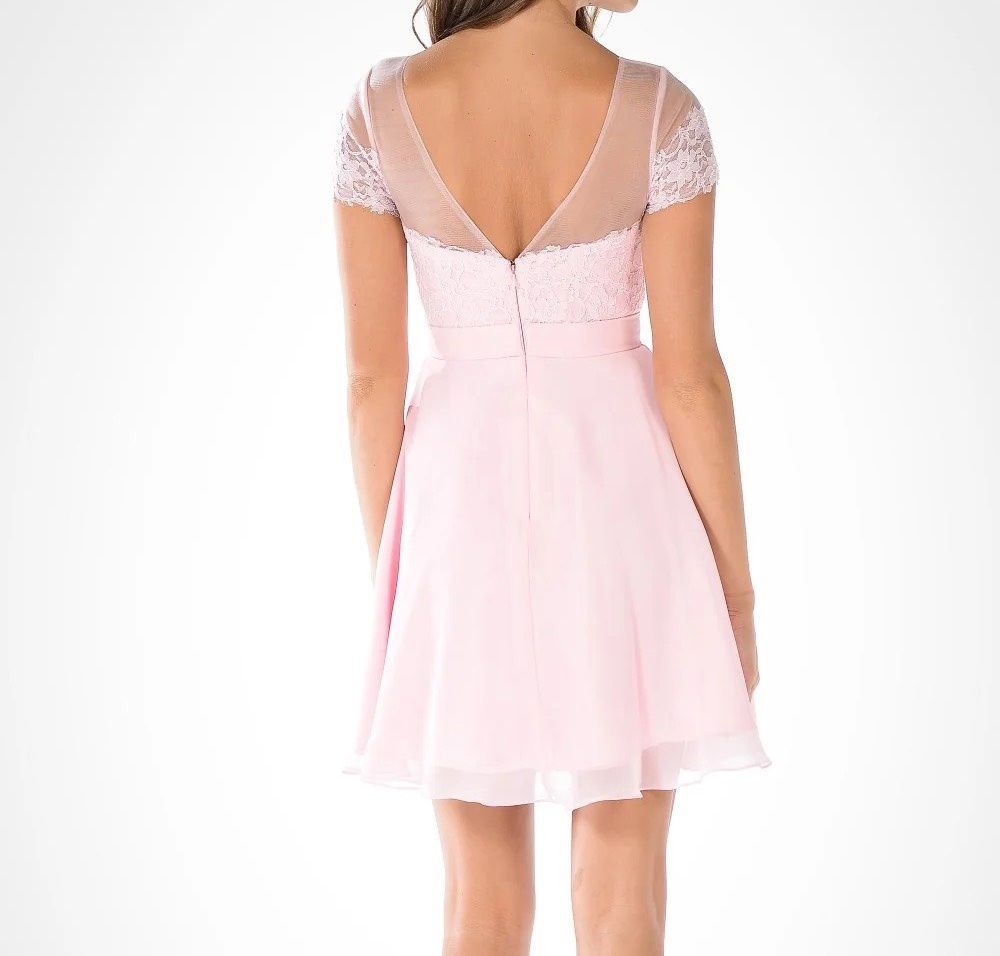 Style 7518 Poly USA Size XL Cap Sleeve Pink Cocktail Dress on Queenly