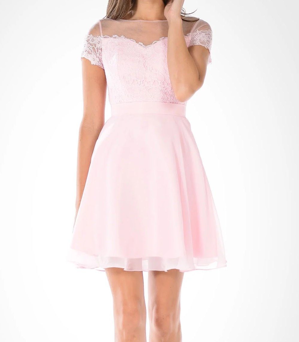 Style 7518 Poly USA Size XL Cap Sleeve Pink Cocktail Dress on Queenly