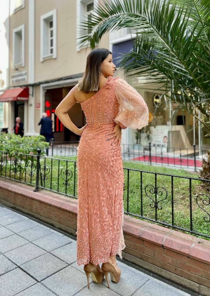 Oze Size 12 Prom One Shoulder Pink Side Slit Dress on Queenly