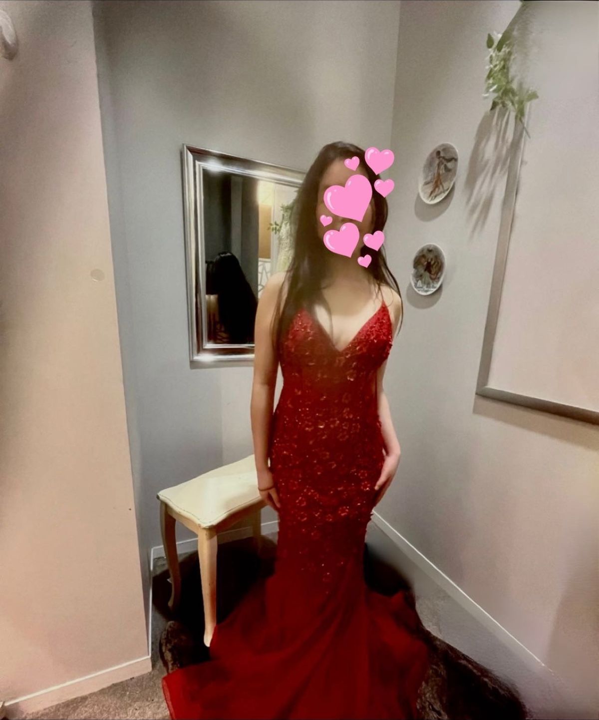 Amelia Couture Size 4 Prom Plunge Red Mermaid Dress on Queenly