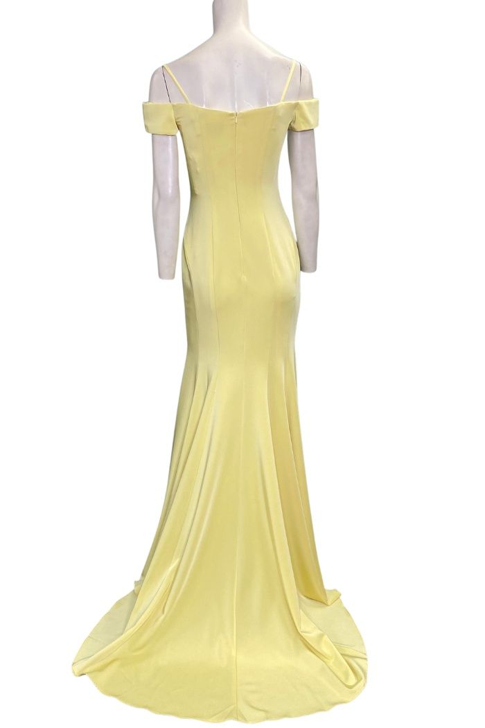 Style 6846 Dave and Johnny Size 2 Prom Off The Shoulder Yellow Side Slit Dress on Queenly