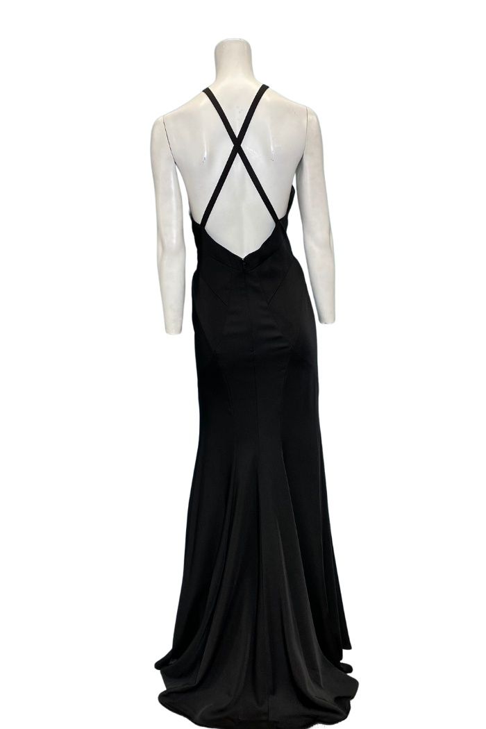 Style 6426 Dave and Johnny Size 12 Halter Black Floor Length Maxi on Queenly