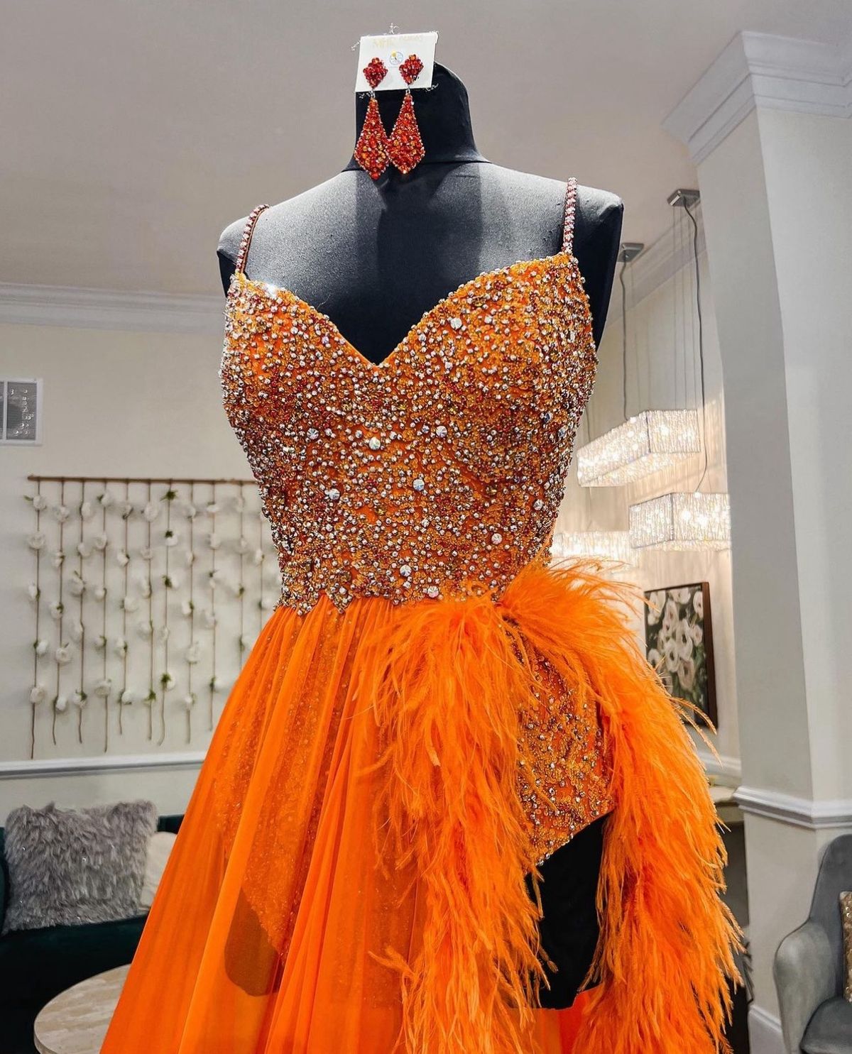 Style Custom Couture Jovani Size 4 Pageant Plunge Orange Side Slit Dress on Queenly