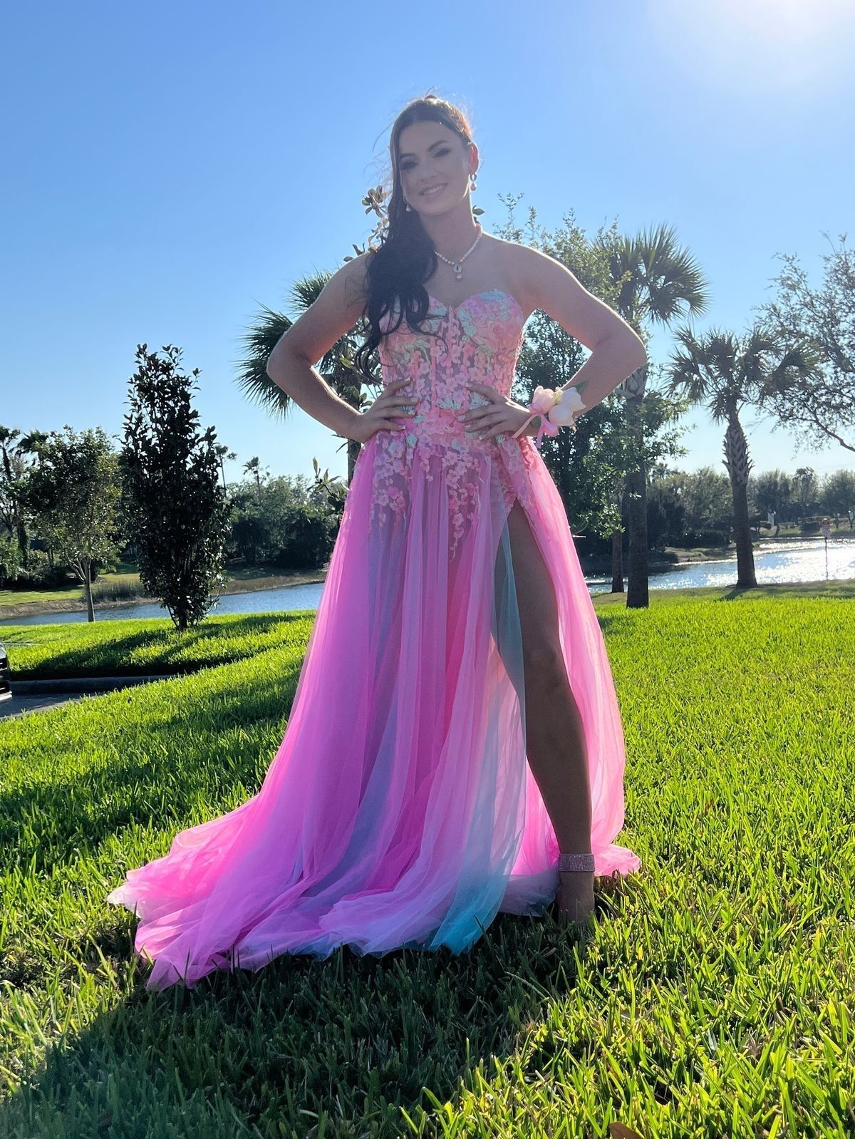 Style 23713 Jovani Size 2 Prom Strapless Floral Multicolor A-line Dress on Queenly