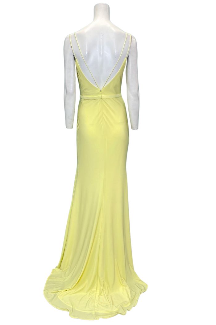 Style 7074 Dave and Johnny Size 4 Yellow Side Slit Dress on Queenly