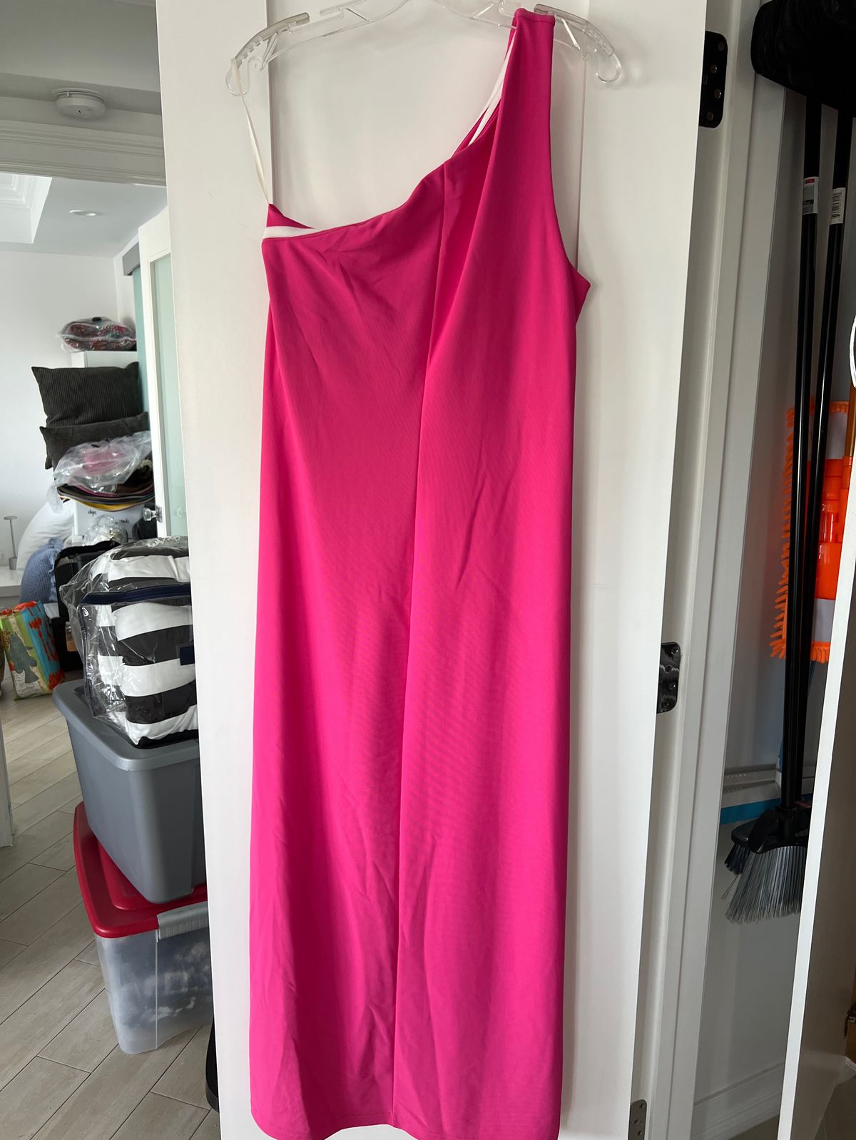 Boston Proper Size L One Shoulder Pink Floor Length Maxi on Queenly
