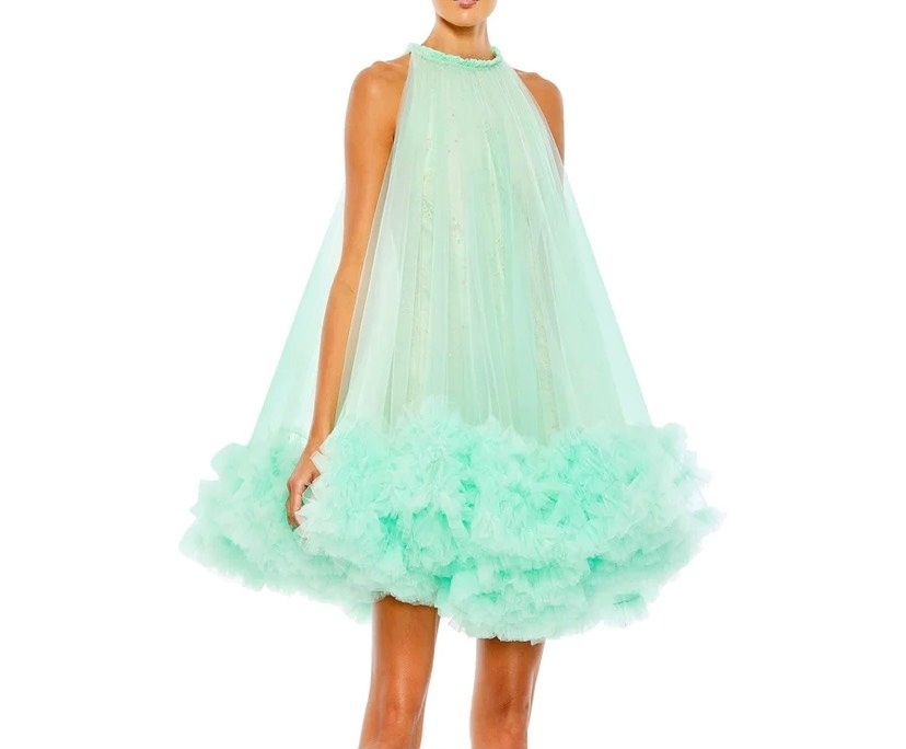 Style 67954 Mac Duggal Size 2 High Neck Light Green Cocktail Dress on Queenly