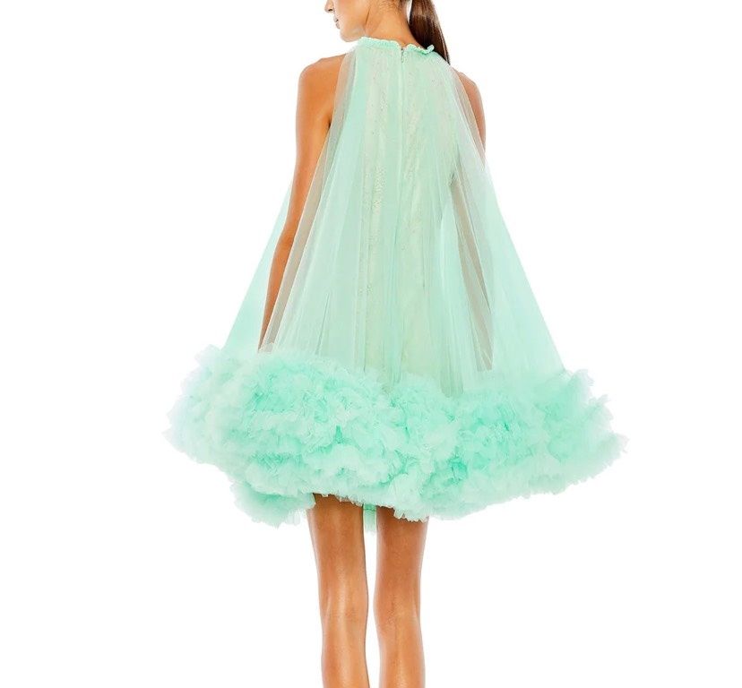 Style 67954 Mac Duggal Size 2 High Neck Light Green Cocktail Dress on Queenly