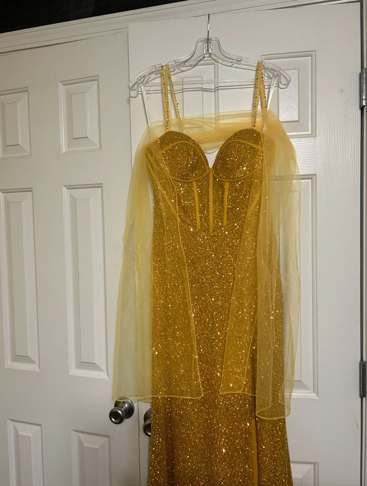 Cinderella Divine Size 8 Prom Plunge Gold Side Slit Dress on Queenly