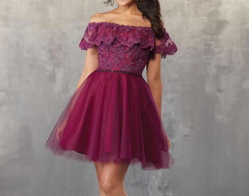 Style 9478 MoriLee Size 4 Off The Shoulder Red Cocktail Dress on Queenly
