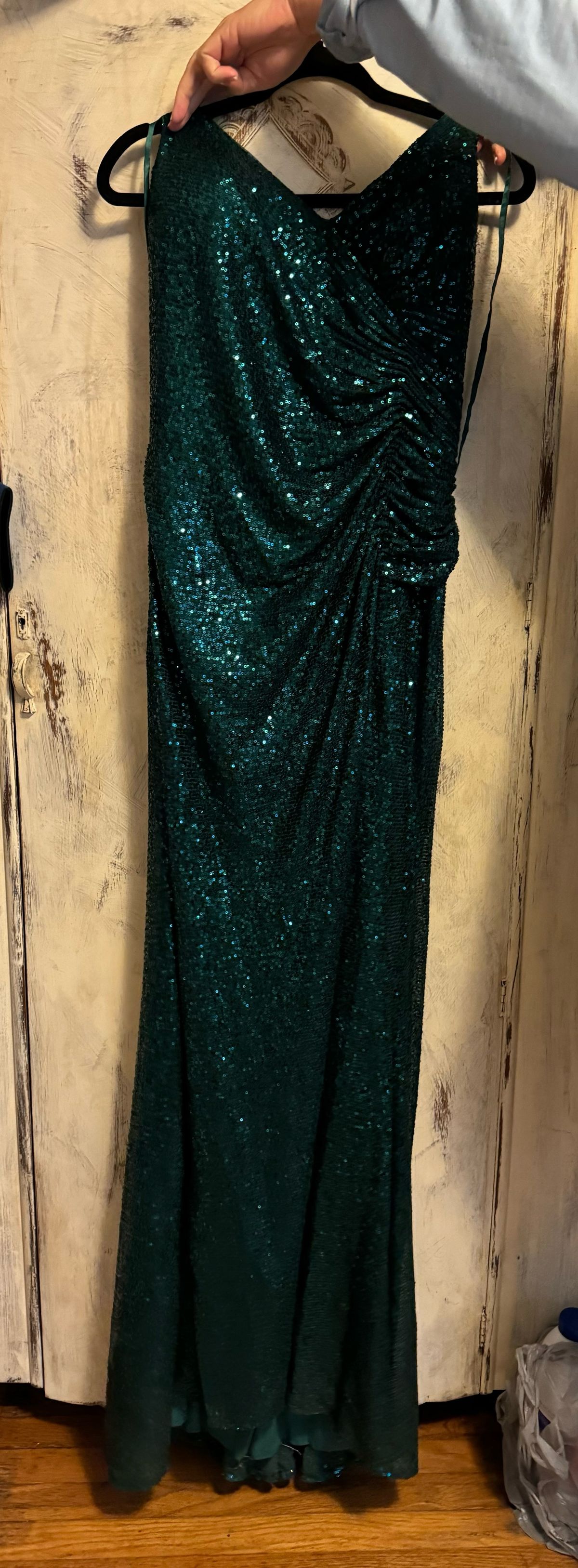 Lets Plus Size 16 Prom Plunge Green Side Slit Dress on Queenly