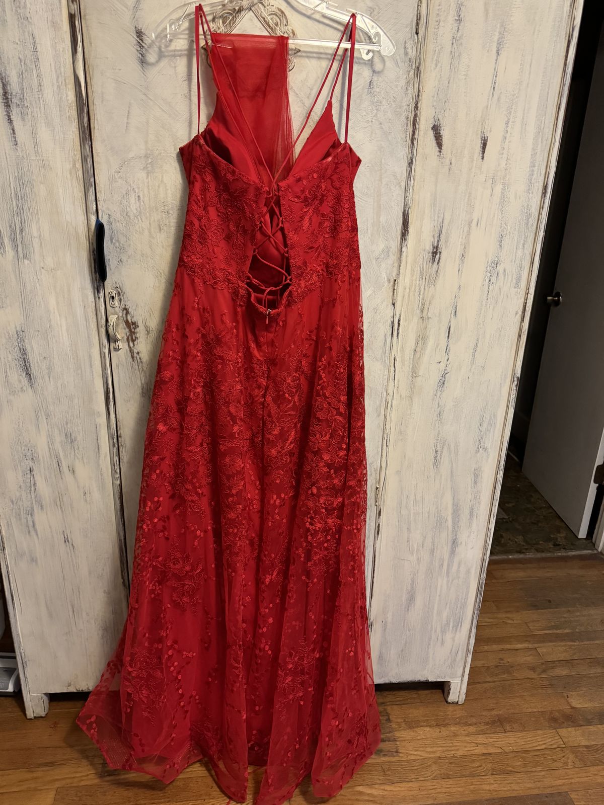 May Queen Couture Plus Size 16 Prom Plunge Red Floor Length Maxi on Queenly
