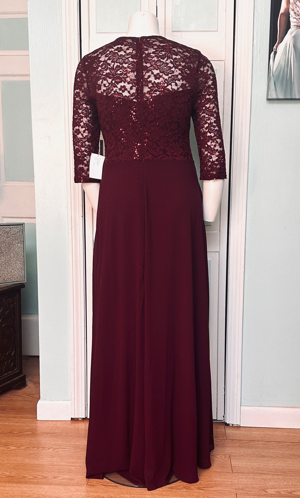 Style 25434 La Scala Plus Size 22 Long Sleeve Lace Burgundy Red A-line Dress on Queenly