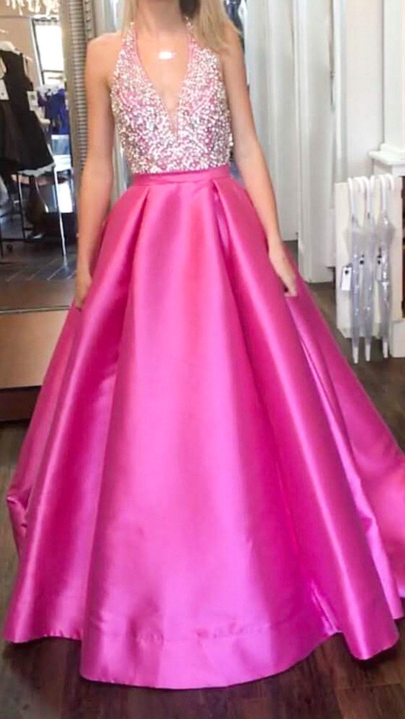 Mac Duggal Size 0 Prom Halter Hot Pink Ball Gown on Queenly