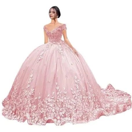 Plus Size 16 Prom Off The Shoulder Pink Ball Gown on Queenly