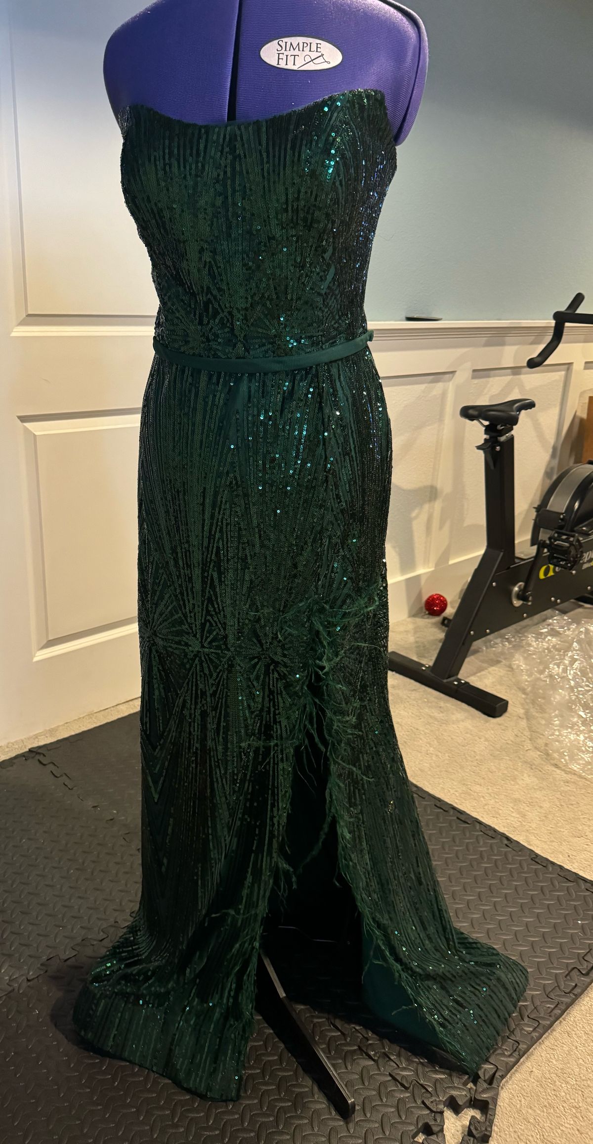 Style 231P0030 Terani Couture Size 12 Prom Strapless Emerald Green Side Slit Dress on Queenly