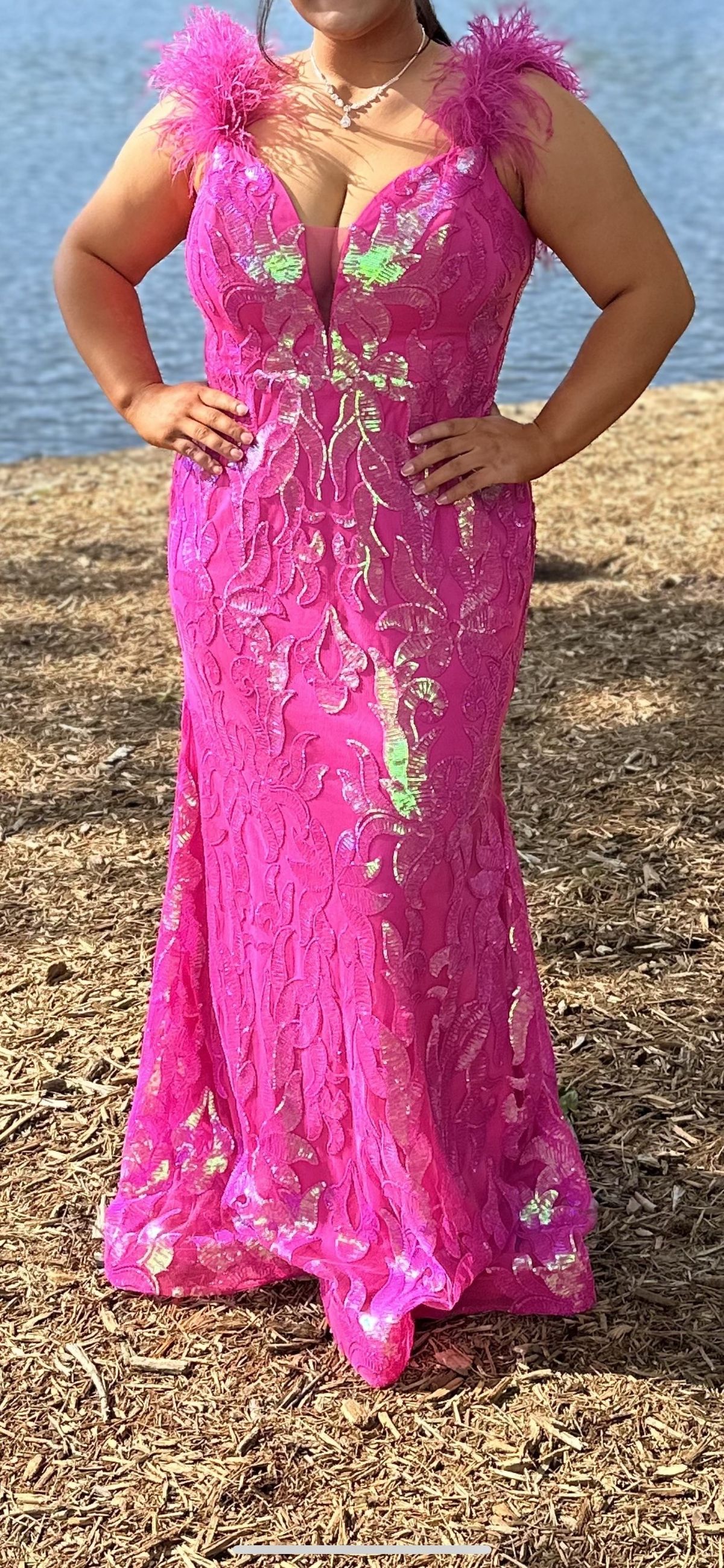 Plus Size 18 Prom Pink Mermaid Dress on Queenly