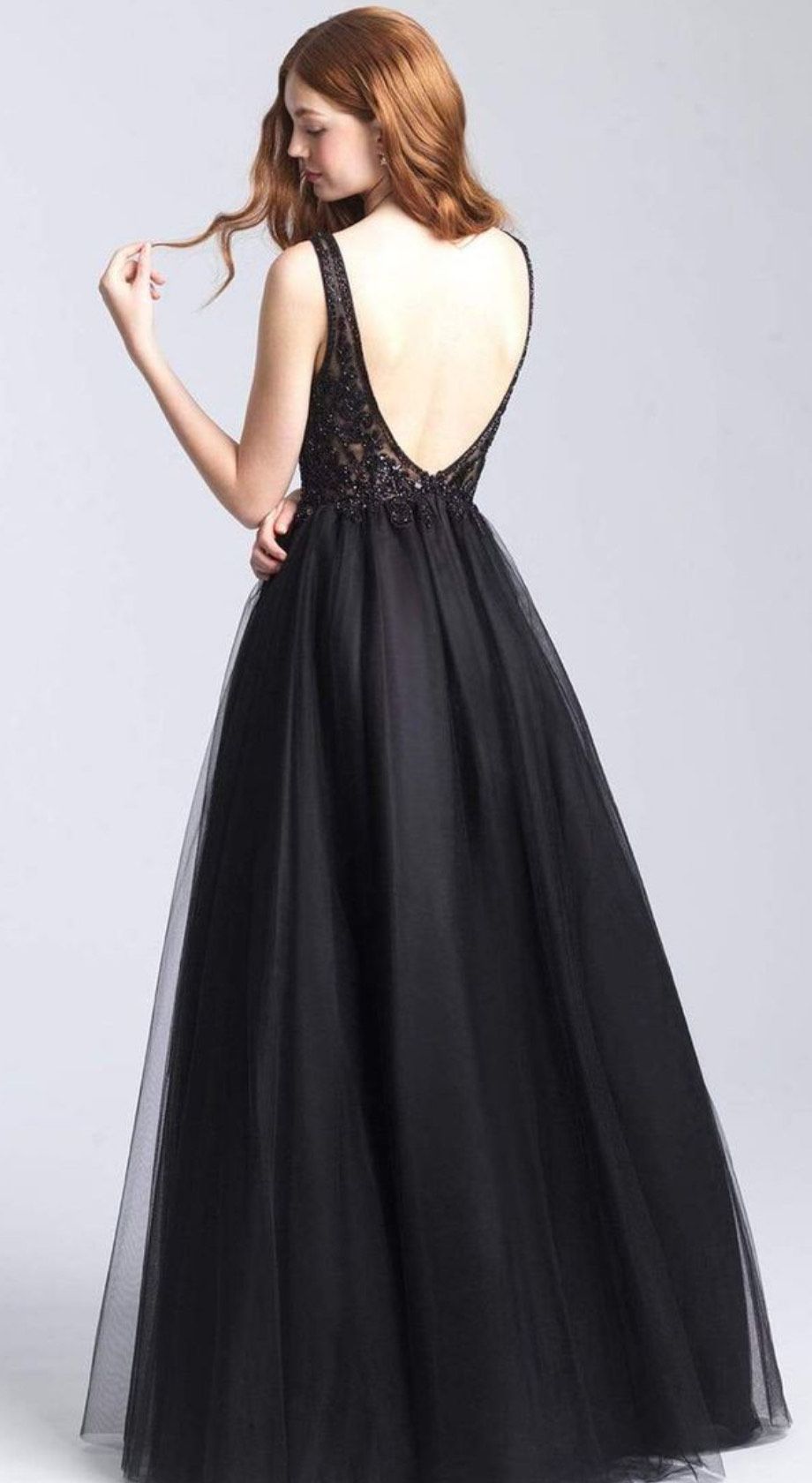 Style 20-354 Madison James Plus Size 16 Prom Plunge Black A-line Dress on Queenly