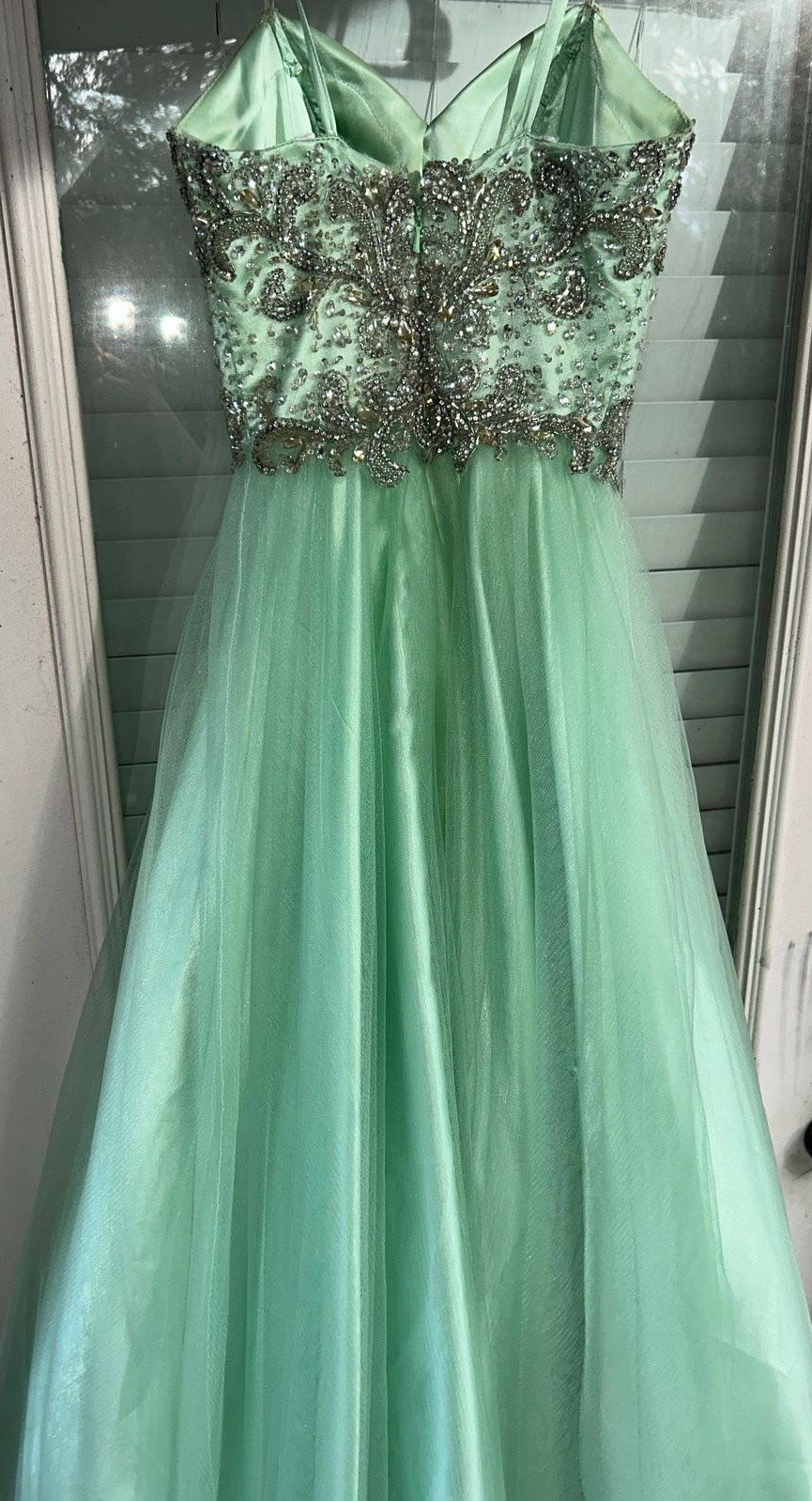 Size 0 Prom Plunge Sequined Green Ball Gown on Queenly