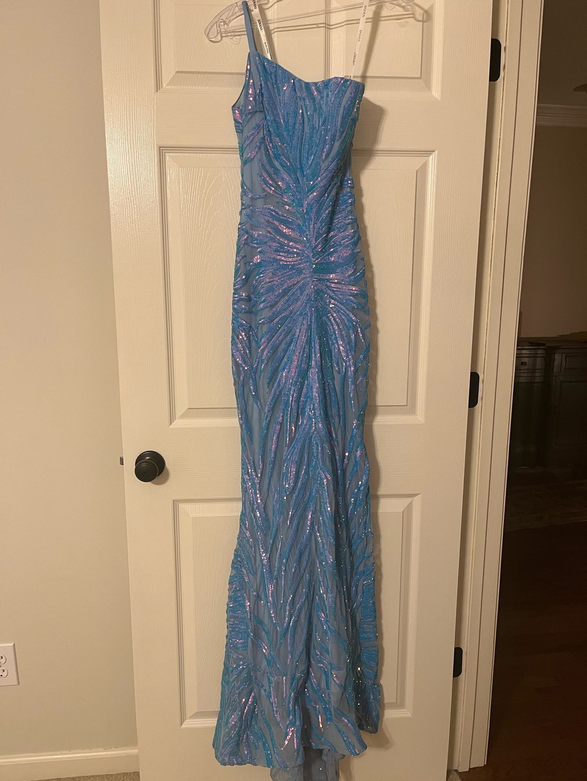 Jovani Size 2 Prom One Shoulder Blue Mermaid Dress on Queenly