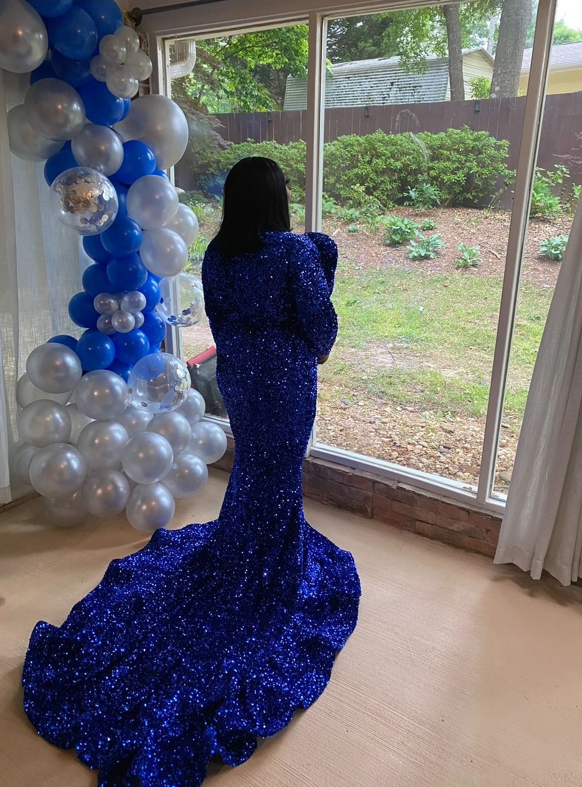 Size 2X Prom Long Sleeve Blue Mermaid Dress on Queenly