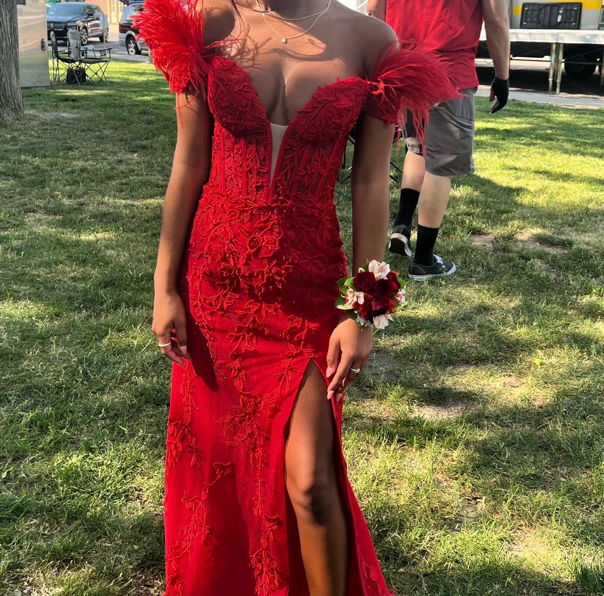 Sherri Hill Size 0 Prom Off The Shoulder Red Mermaid Dress on Queenly