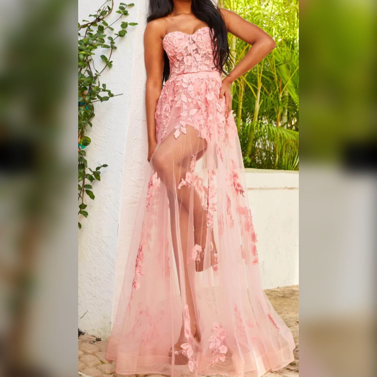 Jovani Size 0 Prom Strapless Floral Pink A-line Dress on Queenly