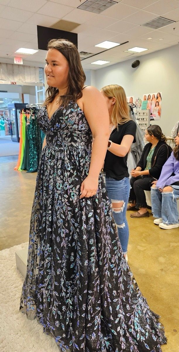 Plus Size 18 Prom Plunge Multicolor Ball Gown on Queenly
