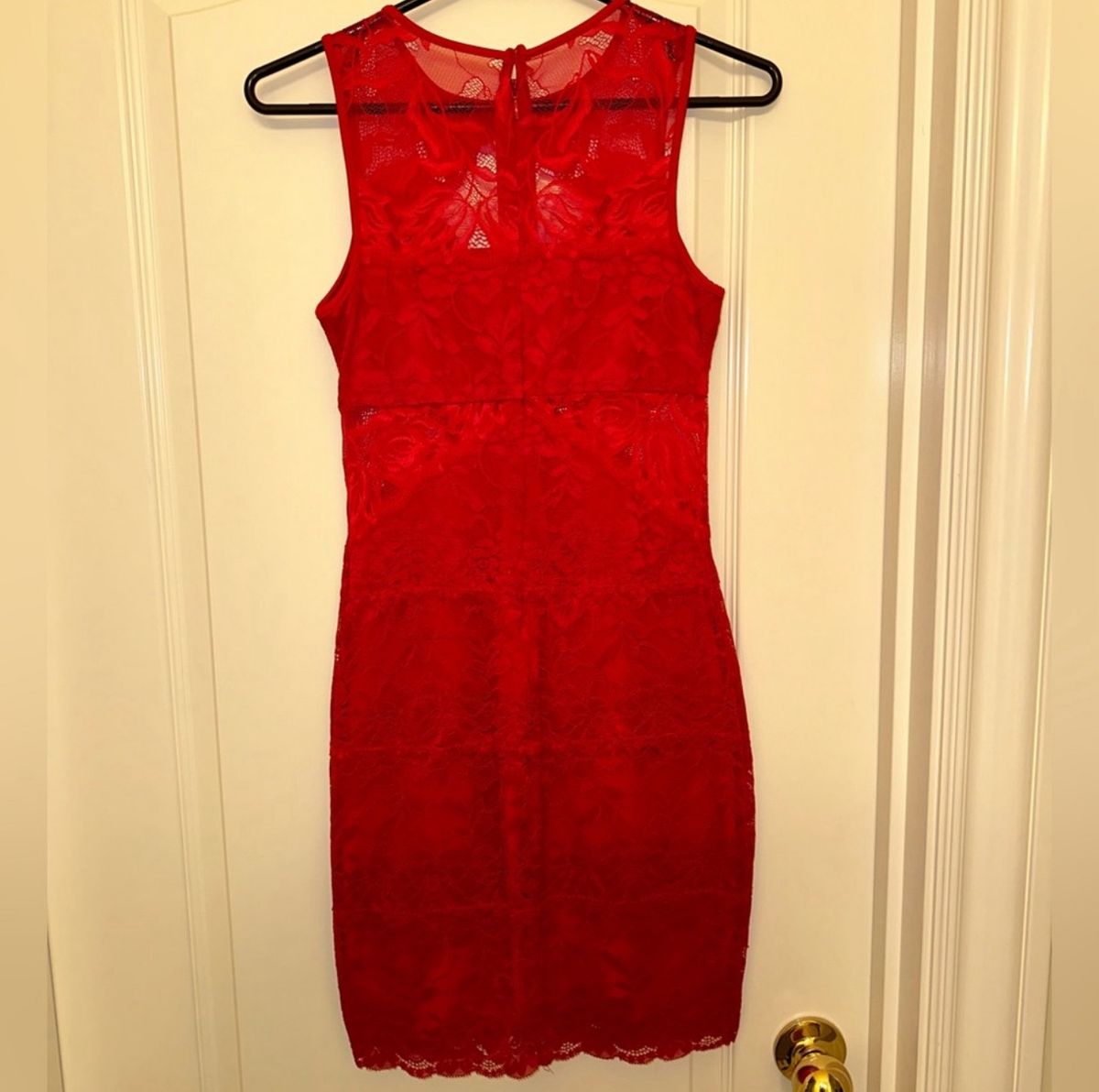 Guess Size S Prom High Neck Lace Red Cocktail Dress on Queenly