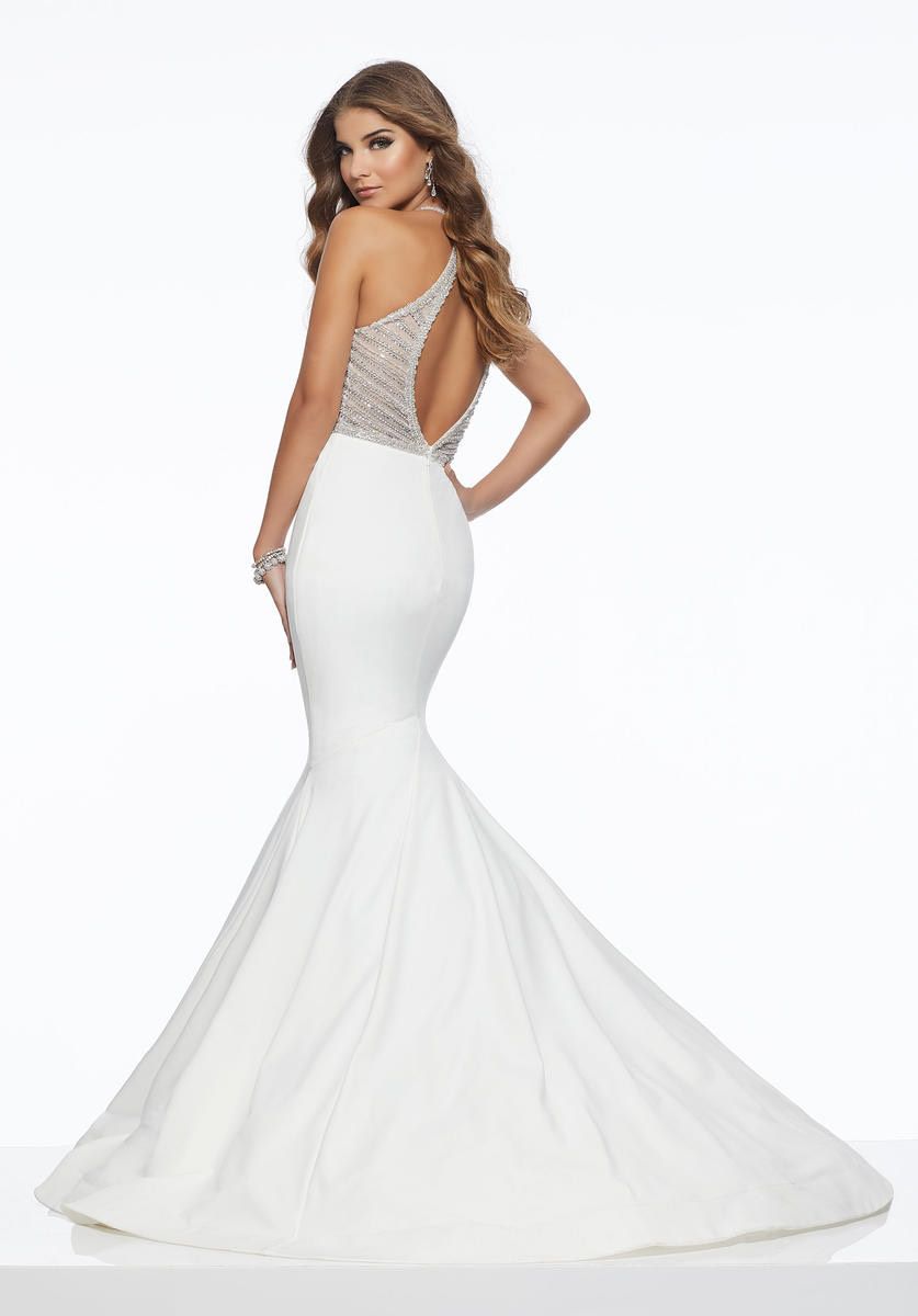 Style 43112 MoriLee Plus Size 18 Prom Halter White Mermaid Dress on Queenly