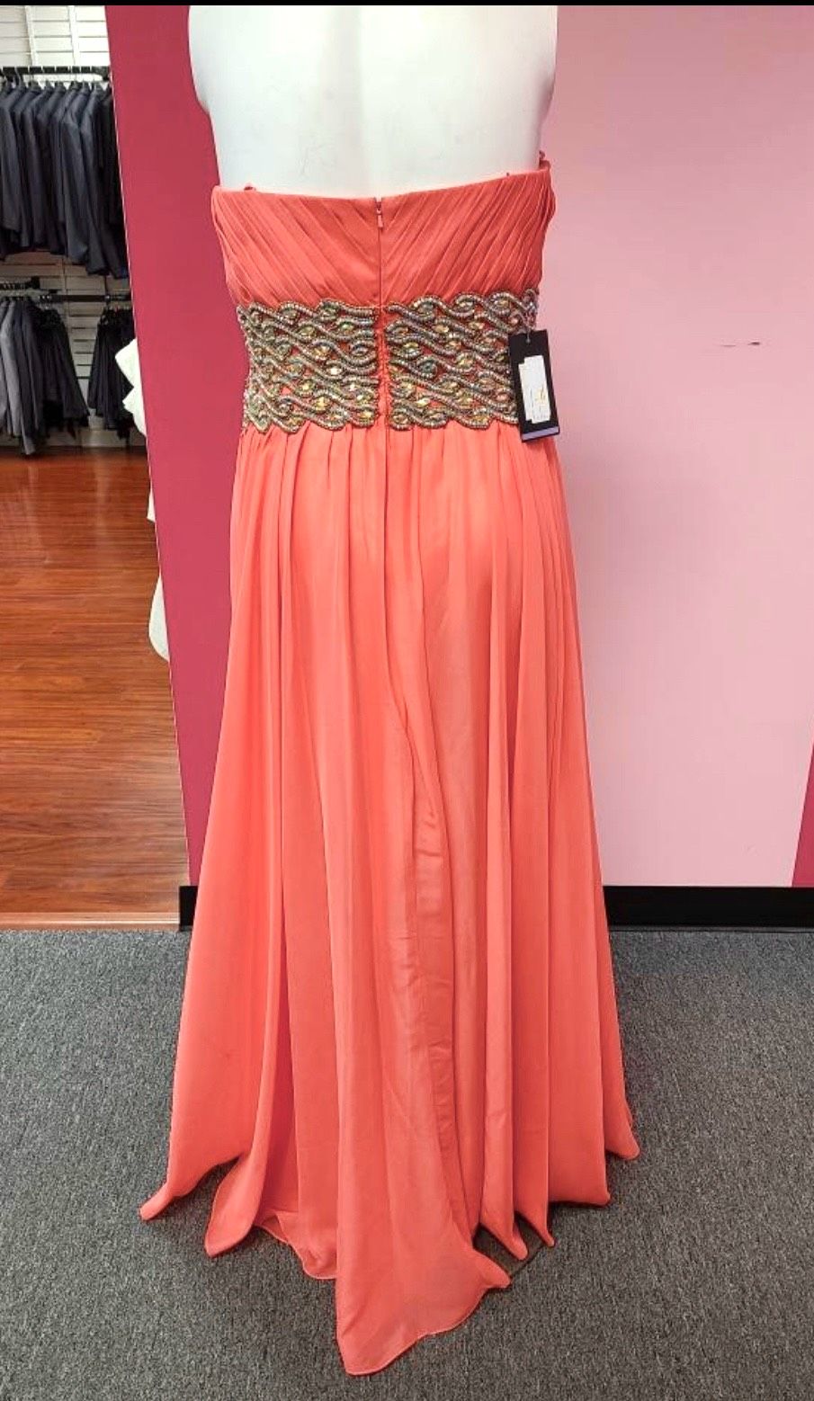 Style 18515 La Femme Plus Size 20 Prom Strapless Coral A-line Dress on Queenly