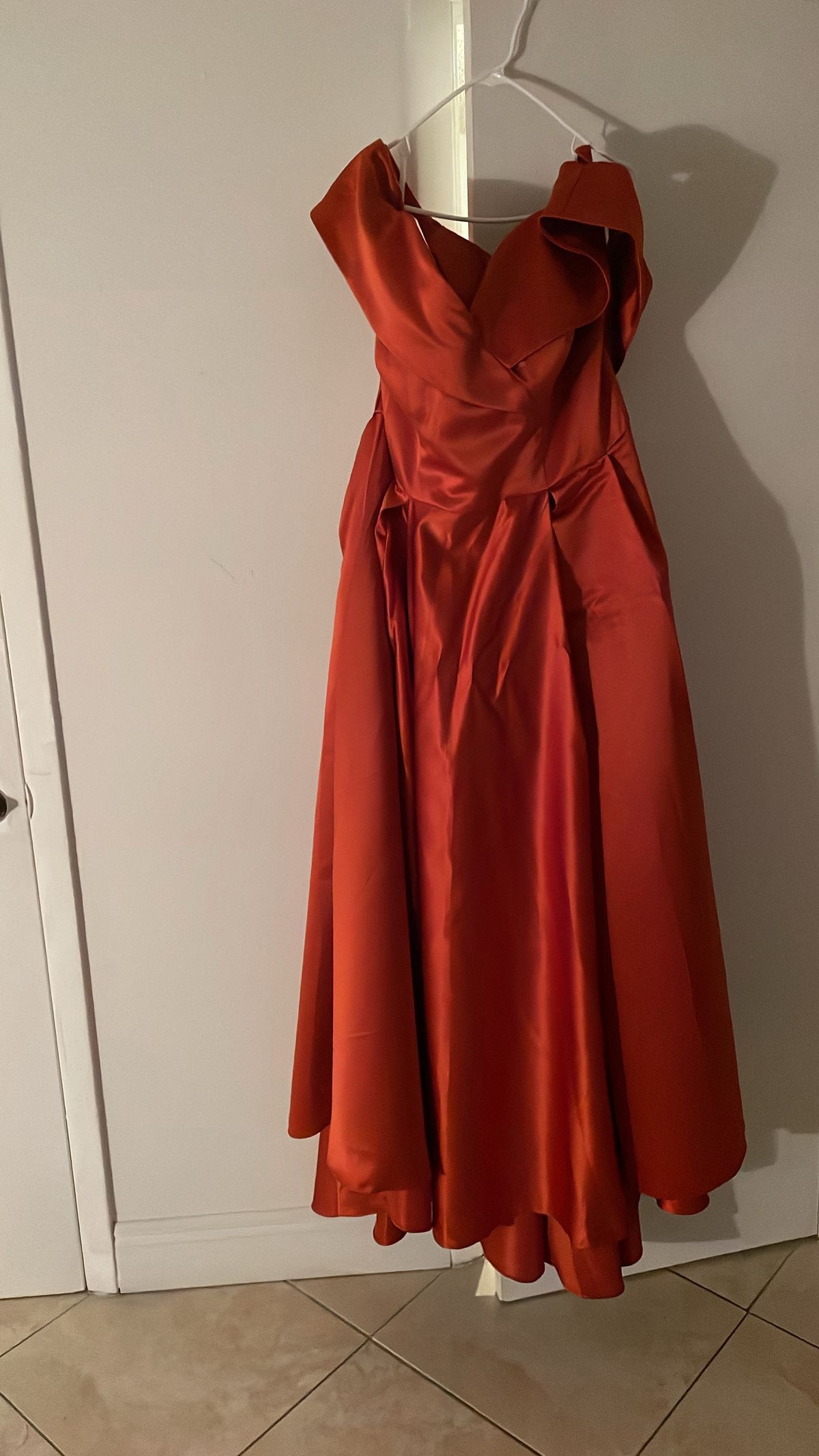 Plus Size 22 Prom Off The Shoulder Orange Ball Gown on Queenly