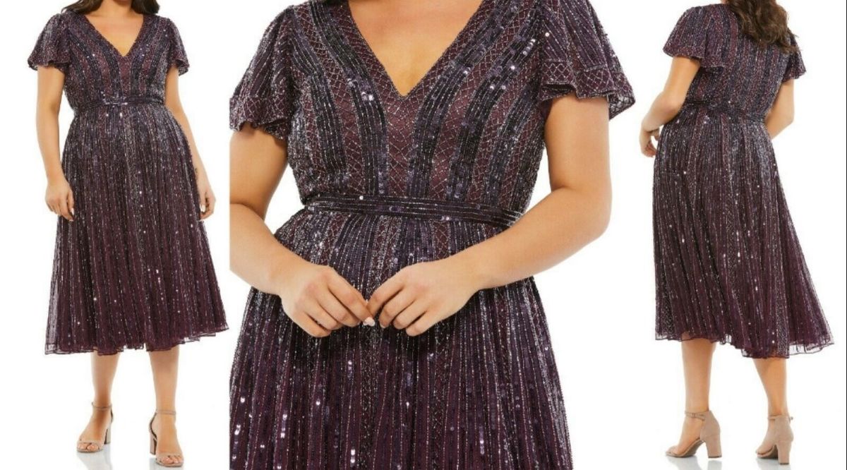 Style 5522 Mac Duggal Plus Size 18 Plunge Sheer Purple Cocktail Dress on Queenly