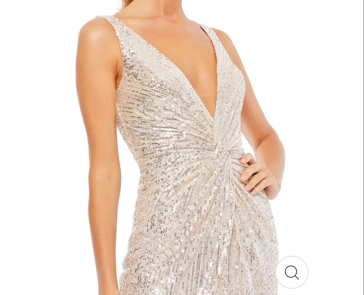 Style 26496 Mac Duggal Size 8 Plunge Silver Cocktail Dress on Queenly