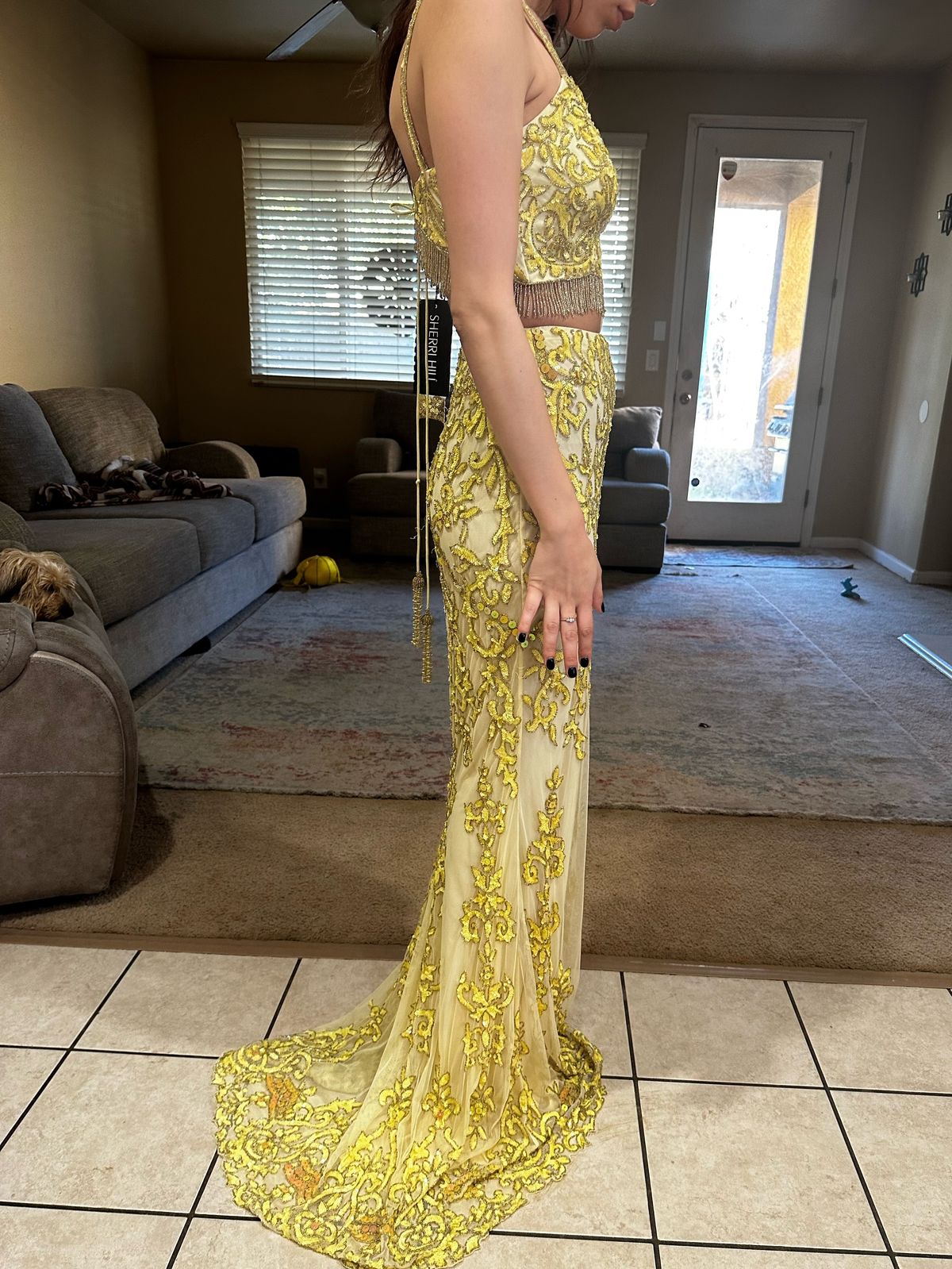 Style 54219 Sherri Hill Size 0 Prom Yellow Mermaid Dress on Queenly