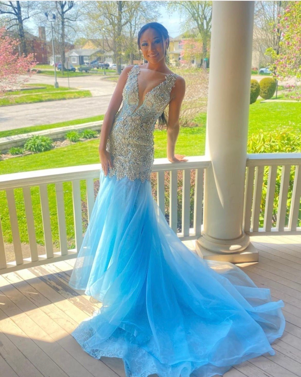 Johnathan Kayne Size 6 Prom Plunge Blue Mermaid Dress on Queenly